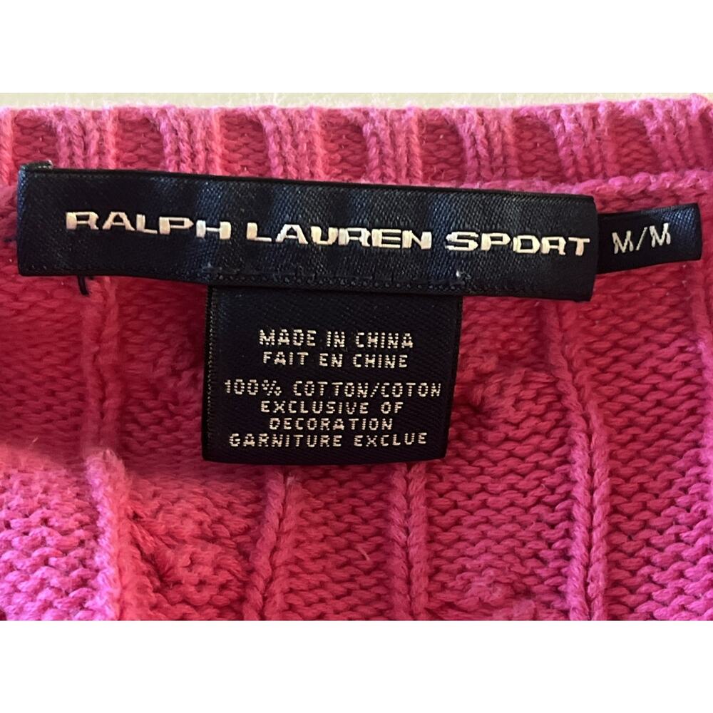 Vintage Ralph Lauren Sport Women's Cable Knit Sweater Size Medium Pink w/yellow - Picture 8 of 13